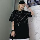 Printed Short-sleeve Round Neck T-shirt Black - One Size