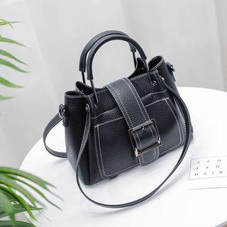 Faux-leather Panel Buckled Satchel