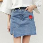 Rose Embroidery Mini Denim Skirt