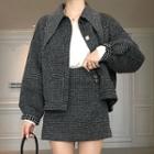 Plaid Button Jacket / Plaid Mini A-line Skirt / Plaid Midi A-line Skirt