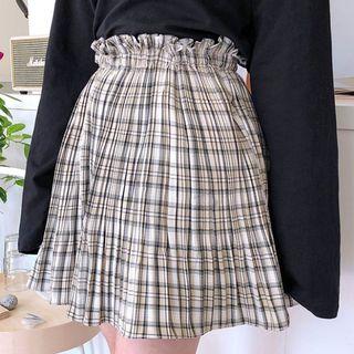 Frilled Plaid Mini Flare Skirt