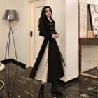 Double-breasted Lace-panel Woolen Midi Dress