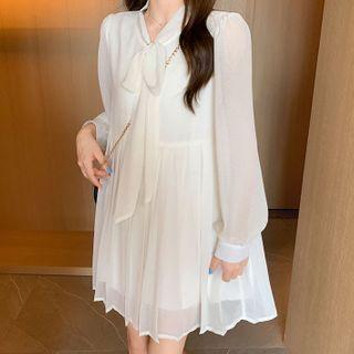 Buttoned Vest / Long-sleeve Mini A-line Dress