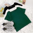 Short-sleeve Plain Square-neck T-shirt