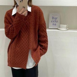 V-neck Slited Knit Top