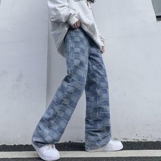 Check Wide-leg Jeans