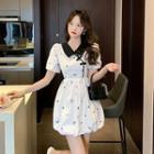 Short-sleeve Collar Print Mini A-line Dress