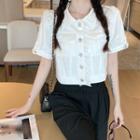 Short-sleeve Lace Trim Mini A-line Shirtdress