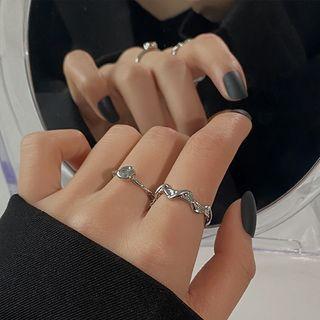 Set Of 2: Wavy Alloy Open Ring (various Designs) Set Of 2 - Ring - Silver - One Size