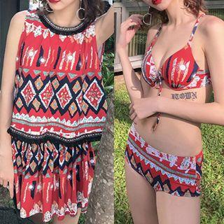 Set: Patterned Bikini + Cover-up + Skirt