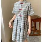 Short-sleeve / Spaghetti Strap Traditional Chinese Plaid Midi Dress