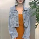 V-neck Midi Spaghetti Strap Dress / Cropped Denim Jacket