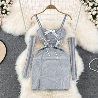 Cold Shoulder Lace Up Sheath Dress