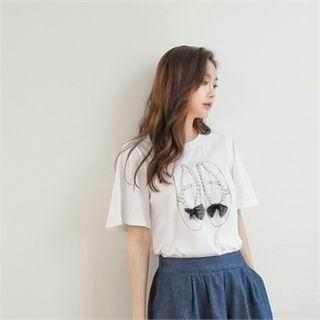 Shoes Print Faux-pearl Trim T-shirt