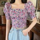 Short-sleeve Floral Print Blouse / Mini Sheath Dress