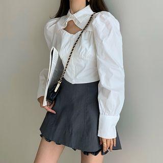 Long-sleeve Cut-out Blouse / A-line Skirt
