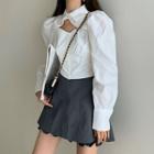 Long-sleeve Cut-out Blouse / A-line Skirt