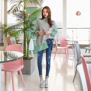 Cap-sleeve Distressed Pullover