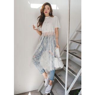 Sheer Lace Long T-shirt Dress