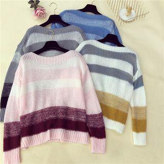 Striped Long-sleeve Boatneck Knit Top