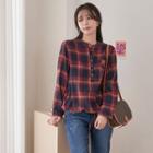 Half-placket Drawstring-hem Plaid Shirt