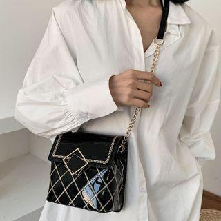 Argyle Embroidered Patent Bucket Bag