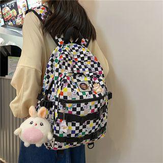 Print Check Nylon Backpack