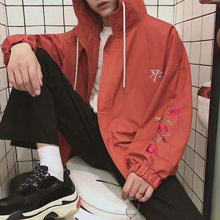 Floral Embroidery Hooded Zip Jacket