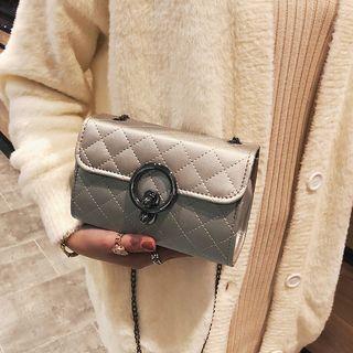 Faux Leather Diamond Patterned Crossbody Bag
