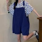 Elbow-sleeve Dotted Shirt / Wide Leg Jumper Shorts