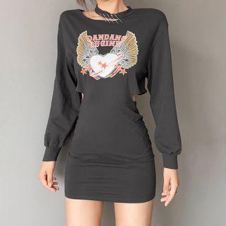 Graphic Print Cutout Mini Bodycon Sweatshirt Dress