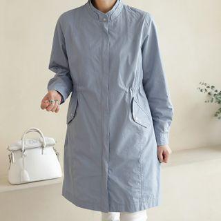 Mandarin-collar Drawstring-waist Zip-up Parka