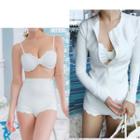 Plain High Waist Bikini / Set: High Waist Bikini + Zip Jacket