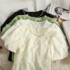 Pearl-trim Puff-sleeve Chiffon Top