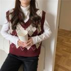 Knit Top / Argyle Print Knit Sweater Vest