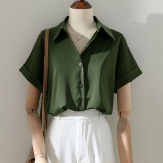 Short-sleeve Lapel Plain Shirt