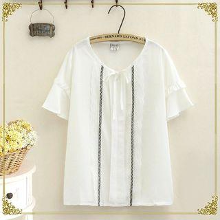 Lace Trim Short-sleeve T-shirt White - One Size