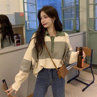 Striped Sweater Stripes - Beige & Gray - One Size