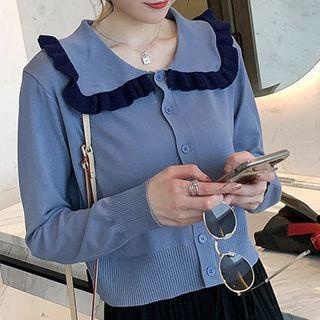 Ruffle Trim Collar Cropped Cardigan