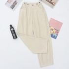 High-waist Corduroy Straight Leg Pants Khaki - One Size