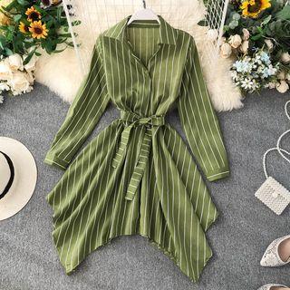 Irregular Striped Tie-waist Shirtdress