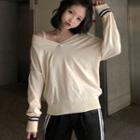 Cold-shoulder Sweater / Contrast Trim Harem Pants