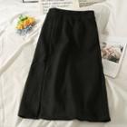 Fleece-lined Slited Wool Midi Skirt