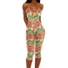 Spaghetti-strap Floral Print Cropped Skinny Jumpsuit