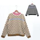 Mock Collar Argyle Patterned Sweater