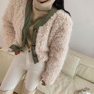 Contrast-trim Faux-fur Cropped Jacket