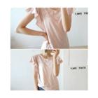 Flutter-sleeve Lace-detail T-shirt