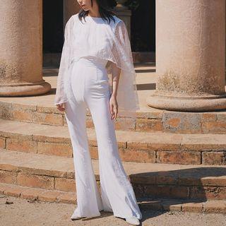 Long-sleeve Lace Open-back Jumpsuit