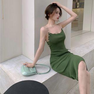 Spaghetti Strap Midi Bodycon Dress Green - One Size