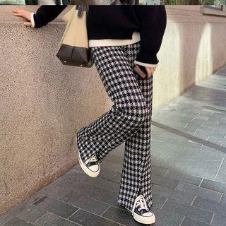 Houndstooth Slit-hem Straight Leg Pants